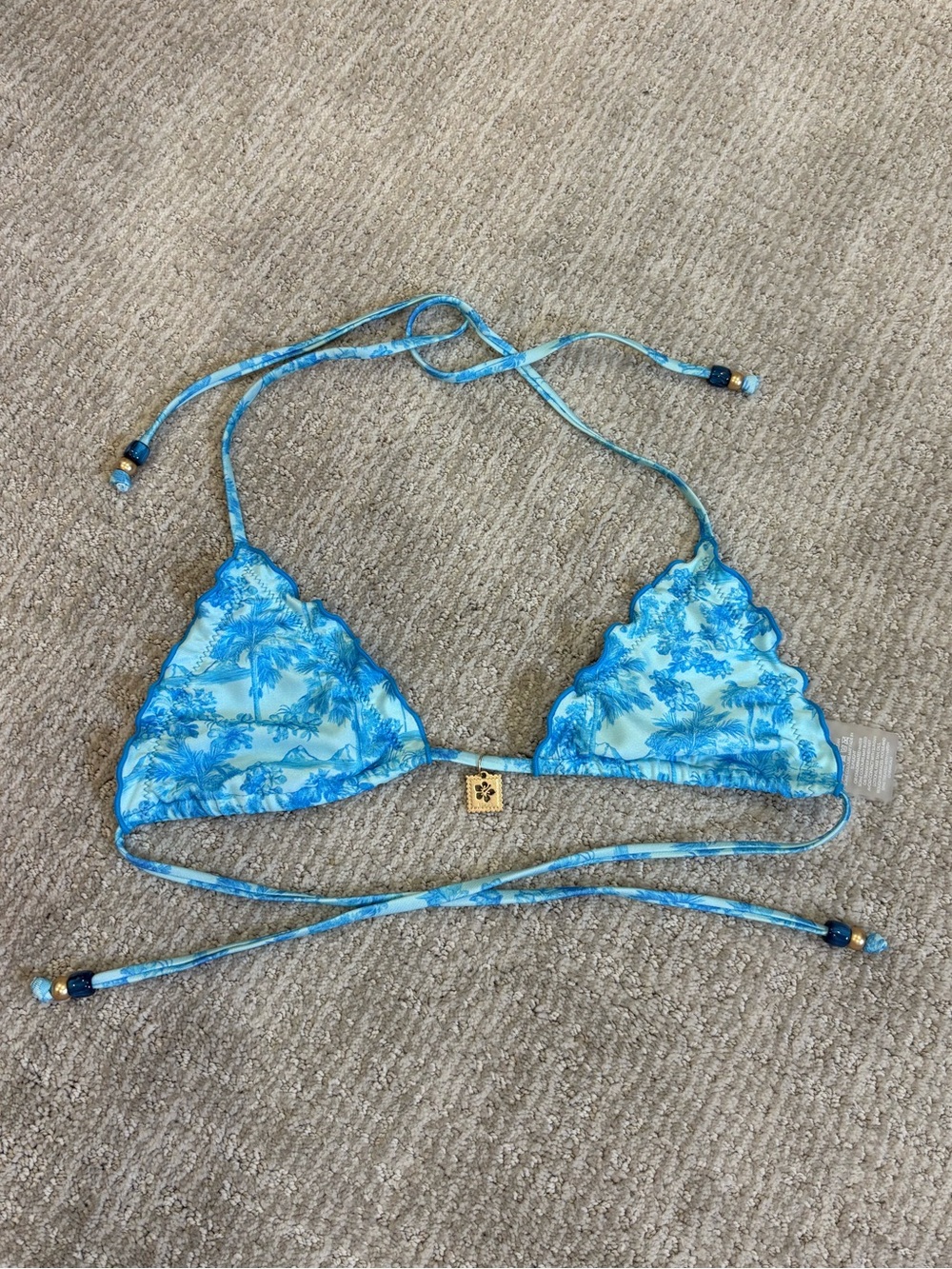 Blue Floral Triangle Bikini Top